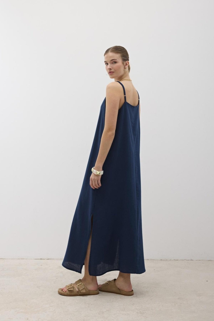 Hanger Adjustable Oversize Mueslin Dress Navy
