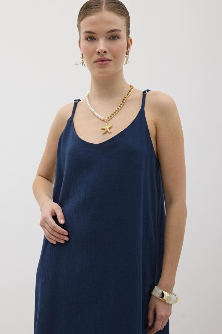 Hanger Adjustable Oversize Mueslin Dress Navy