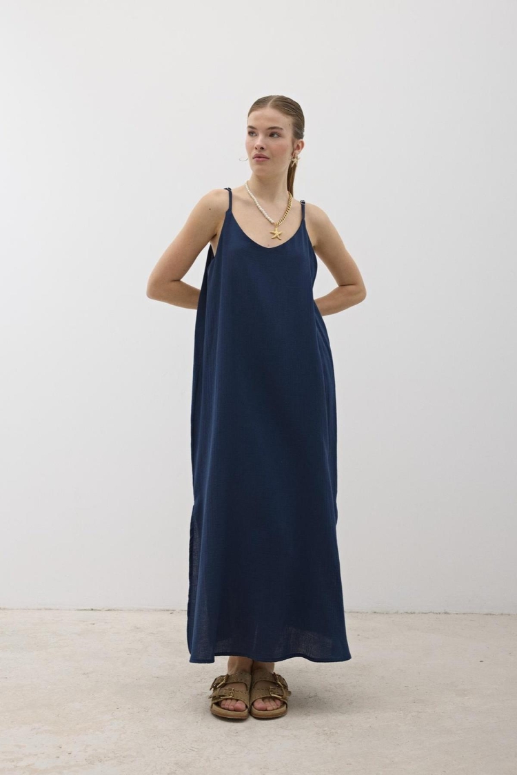 Hanger Adjustable Oversize Mueslin Dress Navy