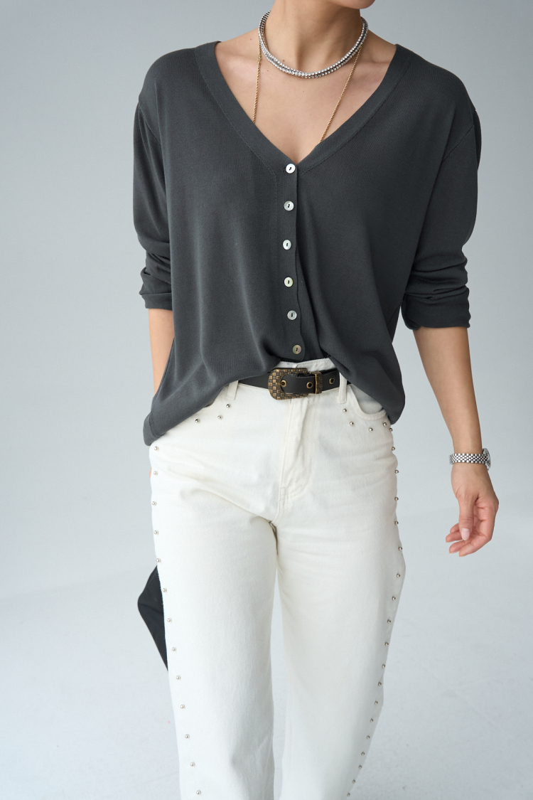 9 Button Cardigan - Smoked