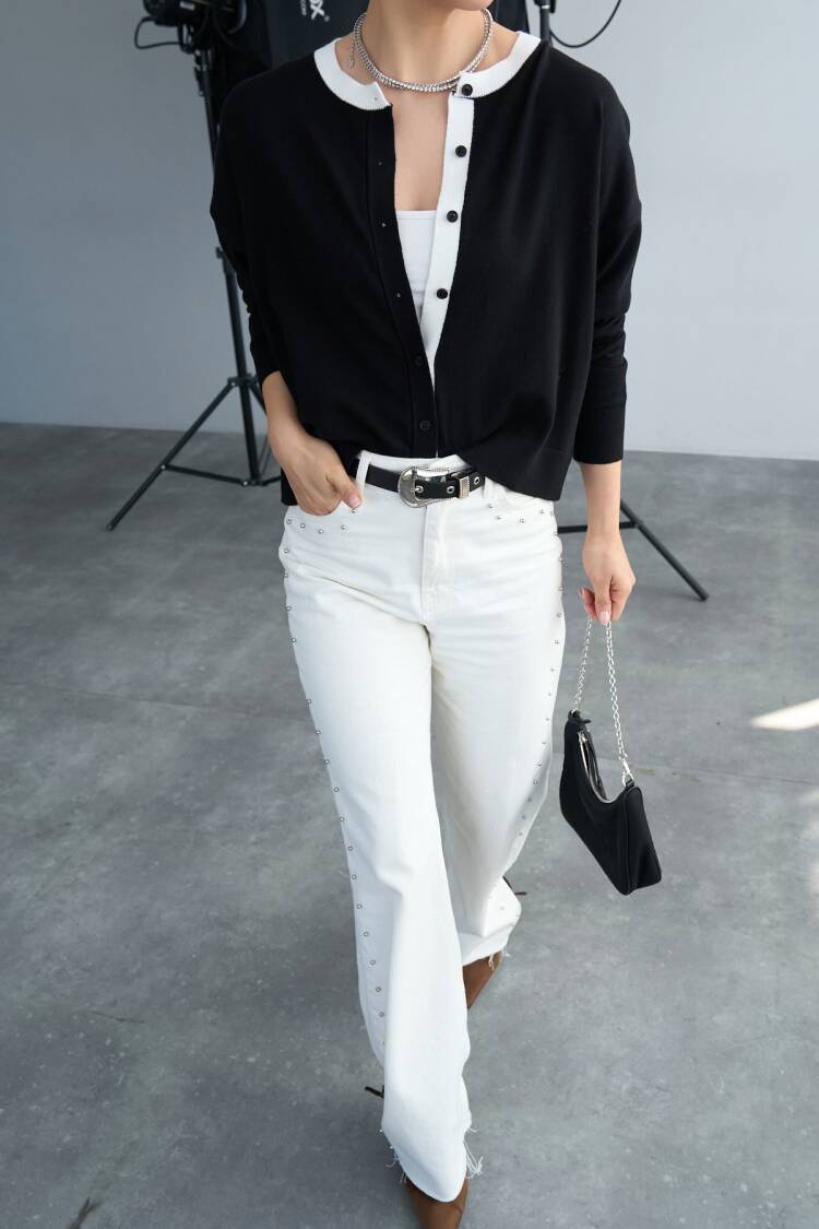 Collared Cardigan - -bone