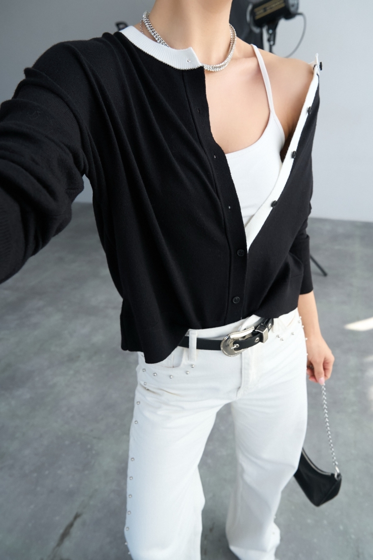 Collared Cardigan - -bone