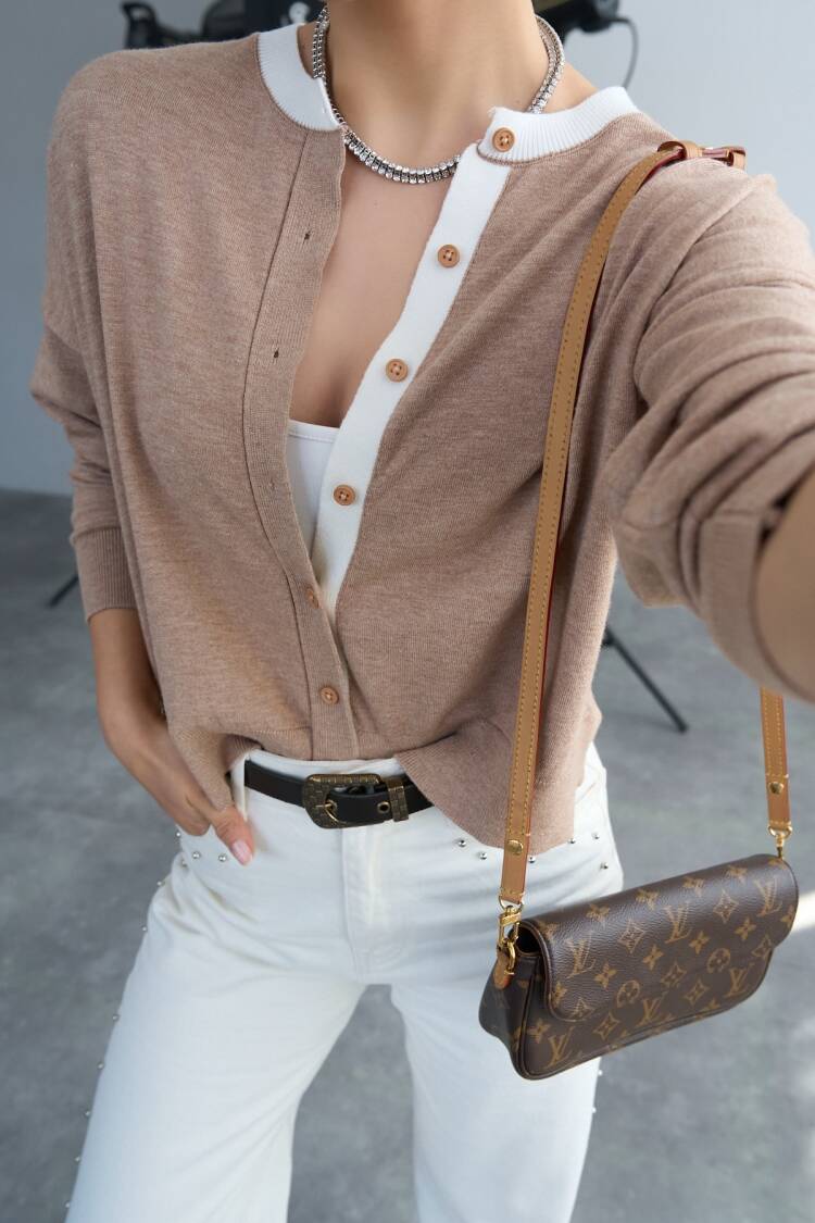Collared Cardigan - -bone