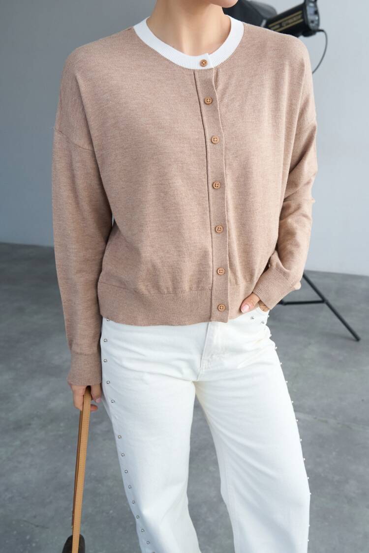 Collared Cardigan - -bone - Qustyle - Globality Store - Women Clothes Wholesale Turkey