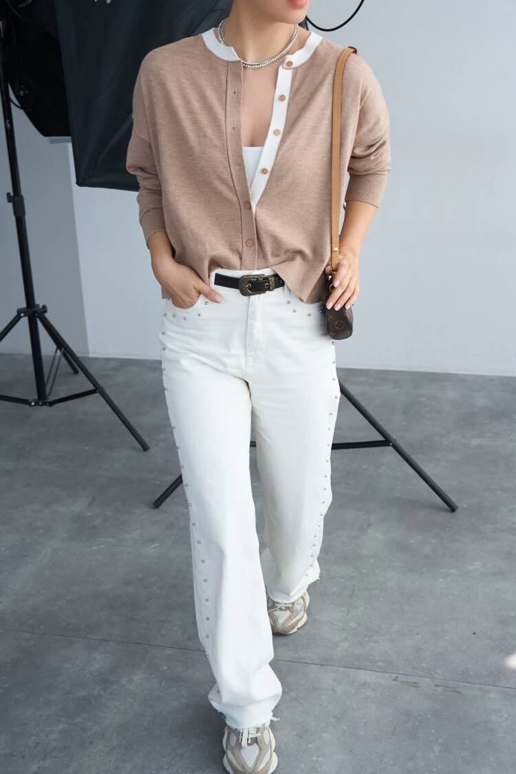 Collared Cardigan - -bone