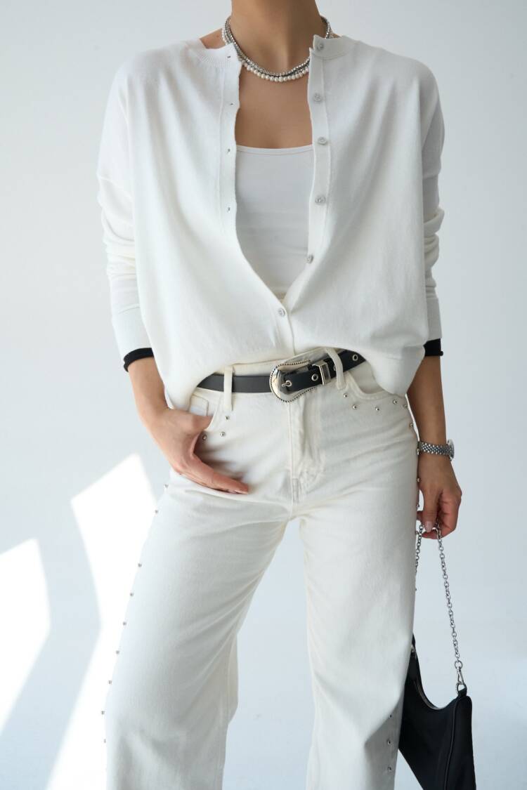 Colored Cardigan At The Sleeve - Bone-black