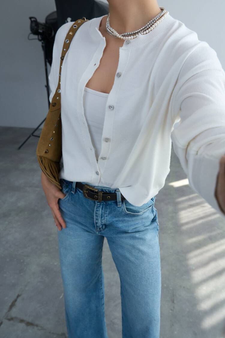Colored Cardigan With Sleeves - Bone-camel