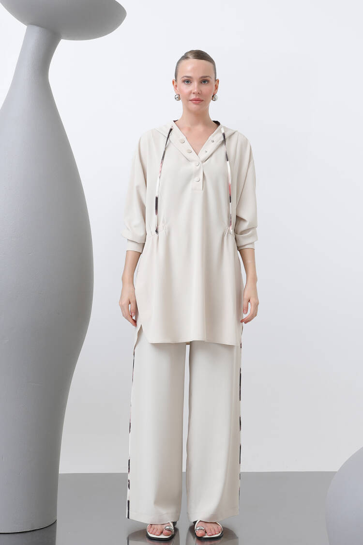 Women's Waist Ruffle Detailed Hooded Tunic