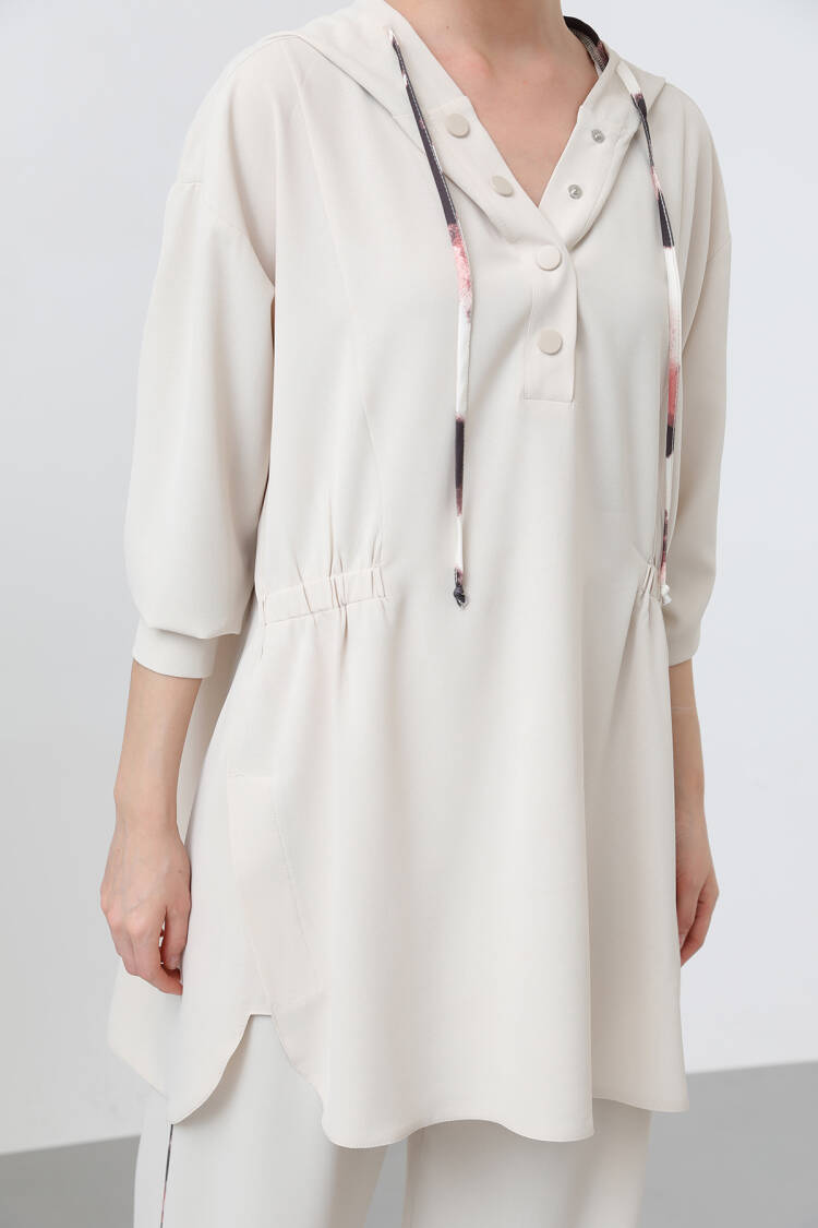 Women's Waist Ruffle Detailed Hooded Tunic