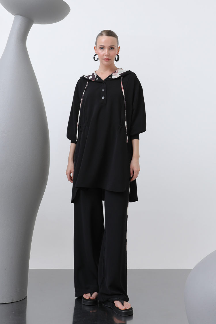 Women's Waist Ruffle Detailed Hooded Tunic - Puane - Globality Store - Women Clothes Wholesale Turkey