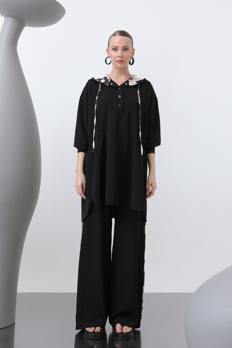 Women's Waist Ruffle Detailed Hooded Tunic