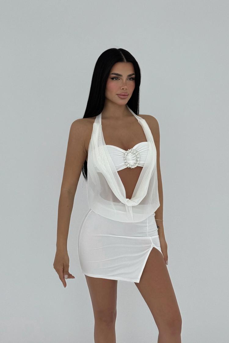Tulle Detail Mini Dress - EYYO ATELIER - Globality Store - Women Clothes Wholesale Turkey