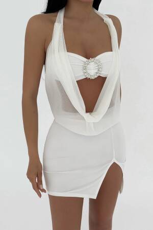 Tulle Detail Mini Dress - EYYO ATELIER - Globality Store - Women Clothes Wholesale Turkey