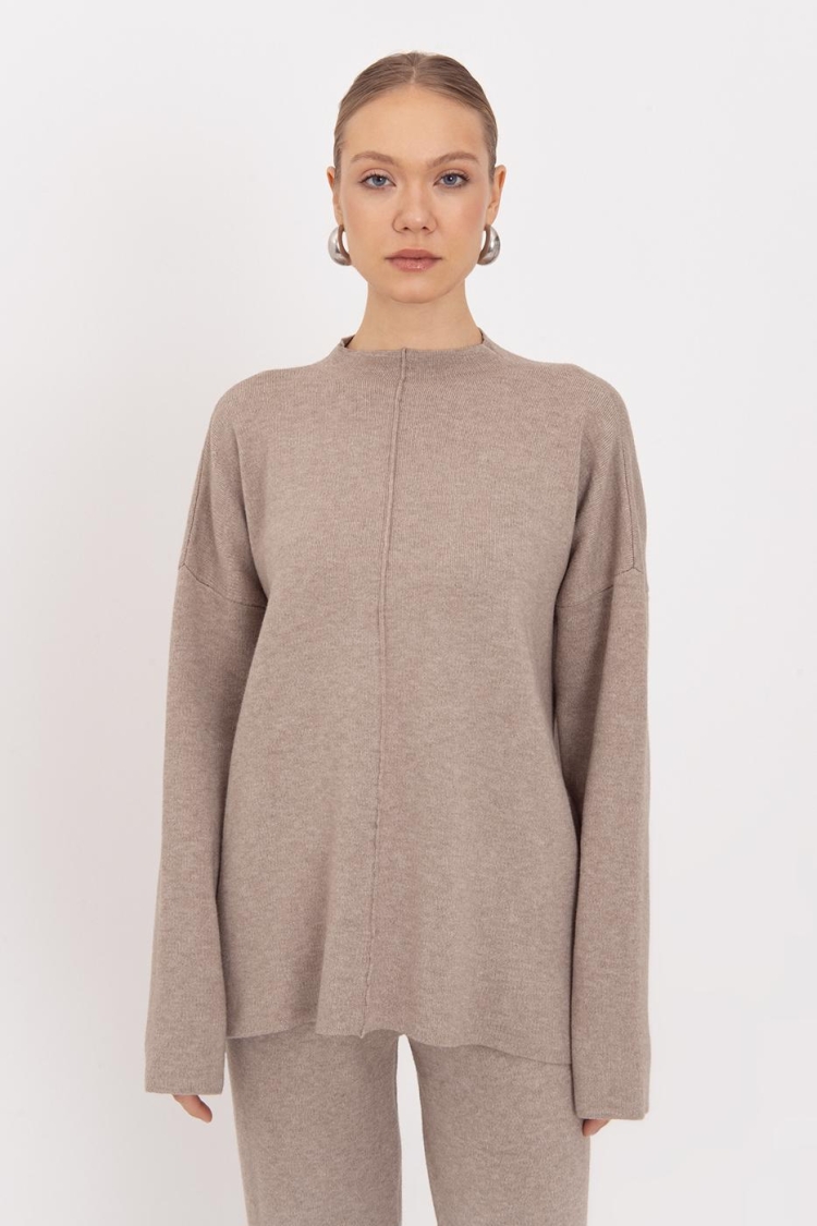Oversize Knitted Sweater With High Collar Detail
