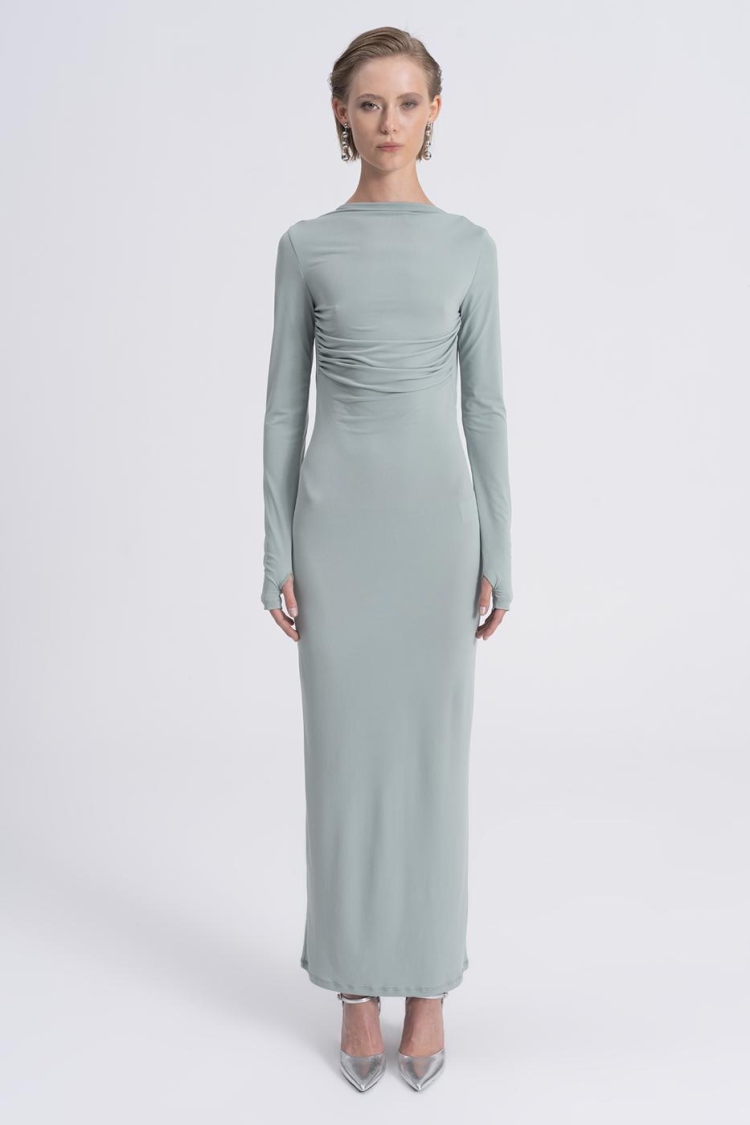 Boat Neck Low Back Maxi Dress