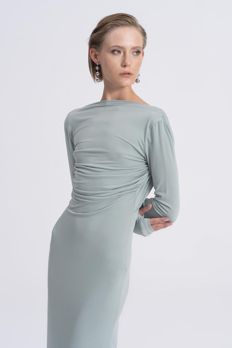 Boat Neck Low Back Maxi Dress
