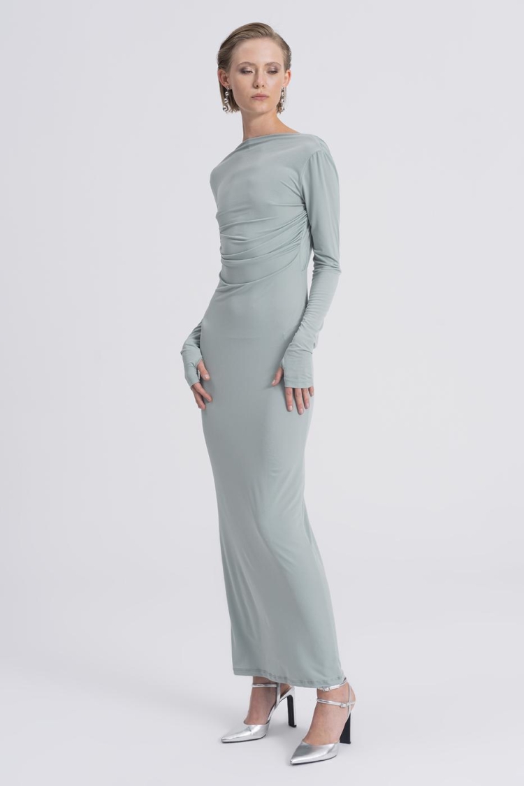 Boat Neck Low Back Maxi Dress