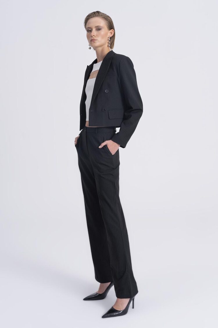 Straight Cut Fabric Trousers