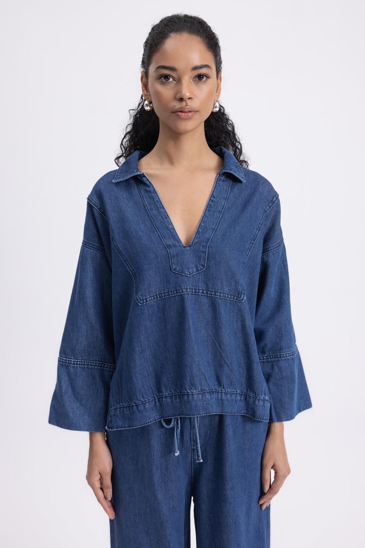 Collar Detailed Denim Blouse
