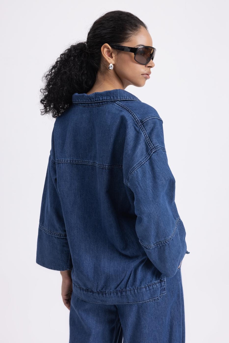 Collar Detailed Denim Blouse
