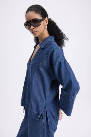 Collar Detailed Denim Blouse - BSL - Globality Store - Women Clothes Wholesale Turkey