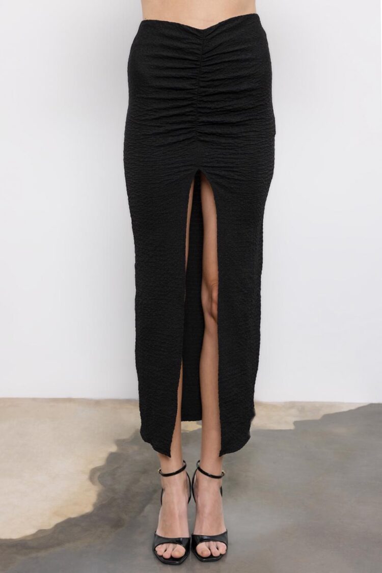 Gathered Textured Midi Skirt