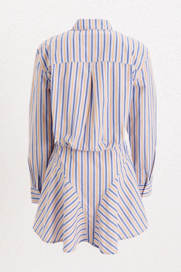 100% Cotton Striped Mini Shirt Dress