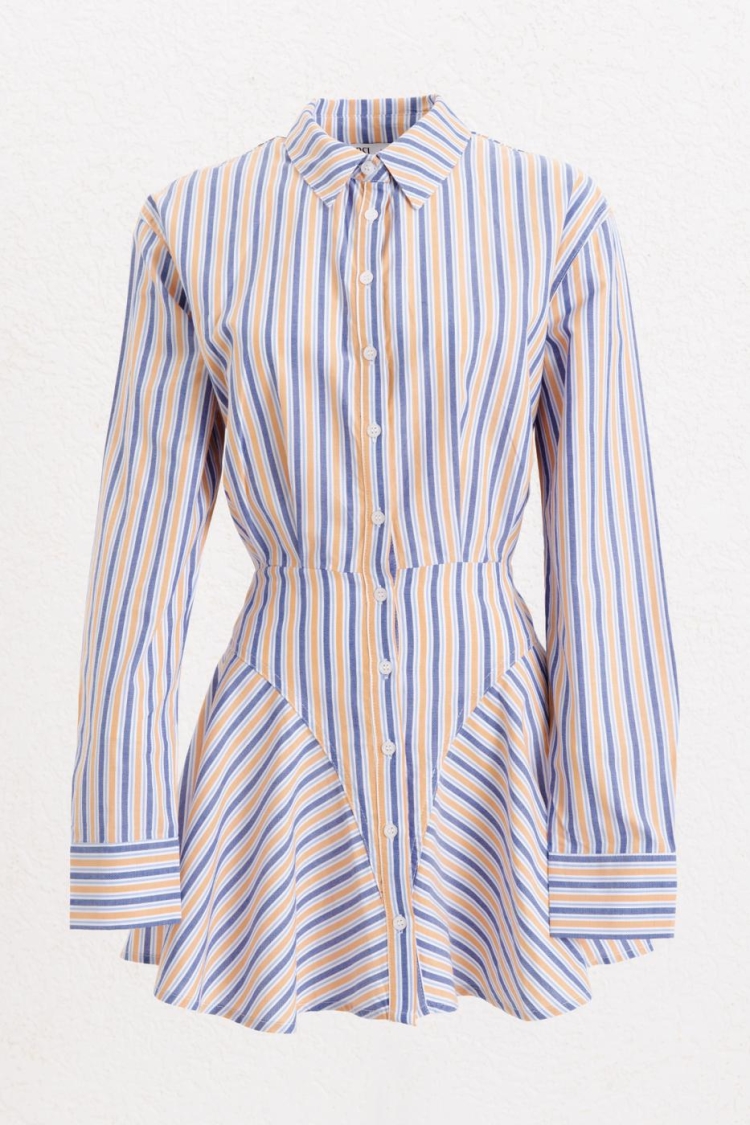 100% Cotton Striped Mini Shirt Dress - BSL - Globality Store - Women Clothes Wholesale Turkey