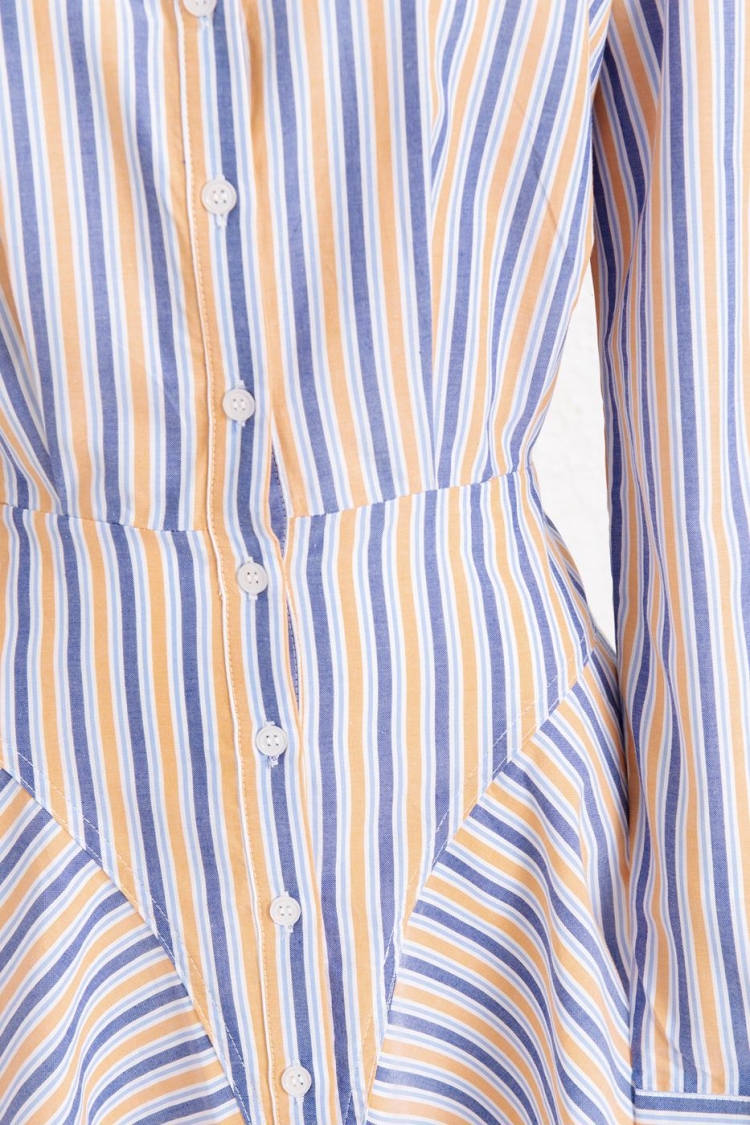 100% Cotton Striped Mini Shirt Dress