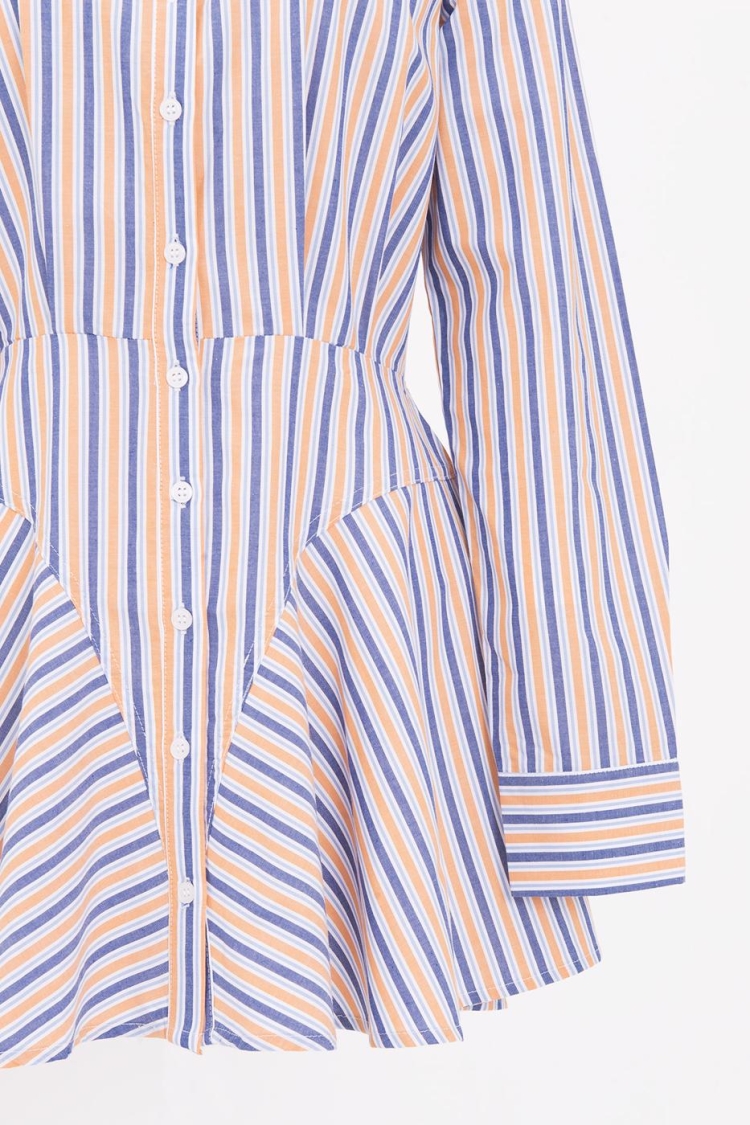 100% Cotton Striped Mini Shirt Dress