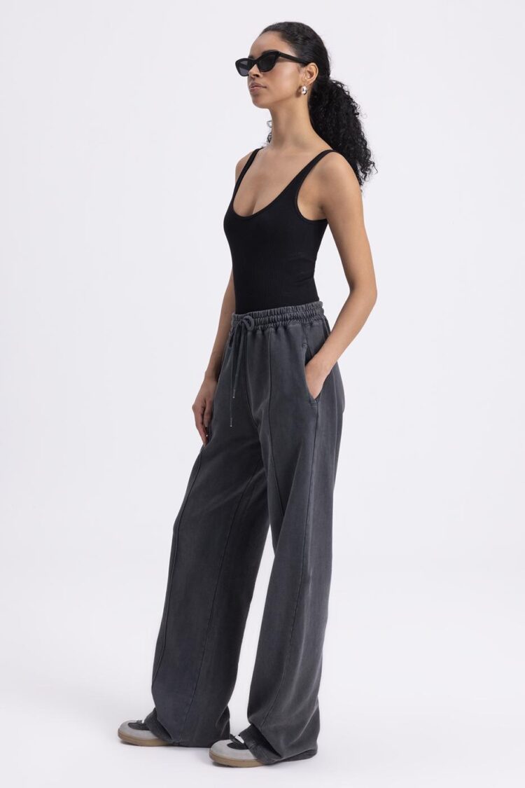 Washed Rib Stitching Detailed Trousers