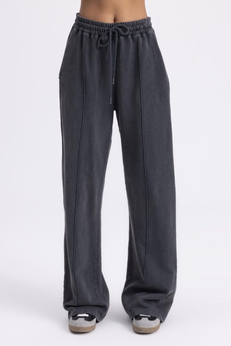 Washed Rib Stitching Detailed Trousers