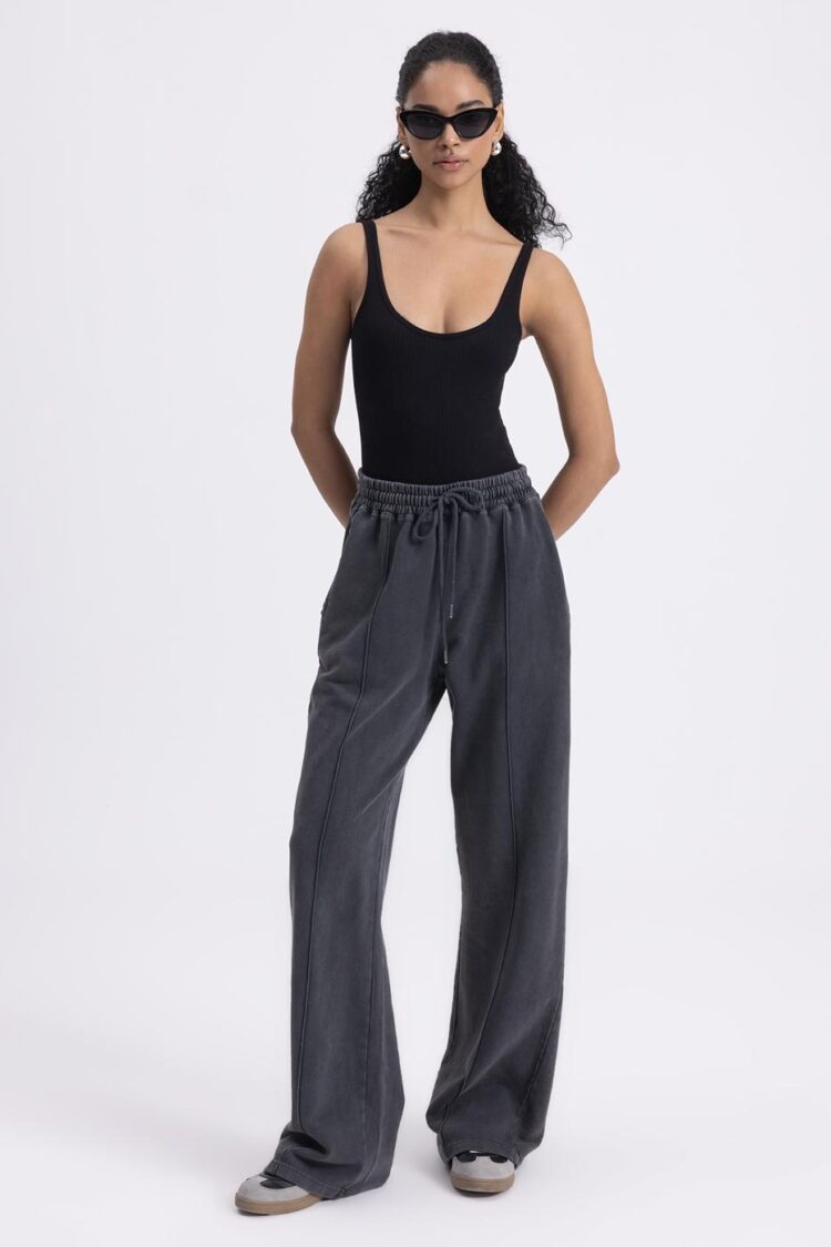 Washed Rib Stitching Detailed Trousers