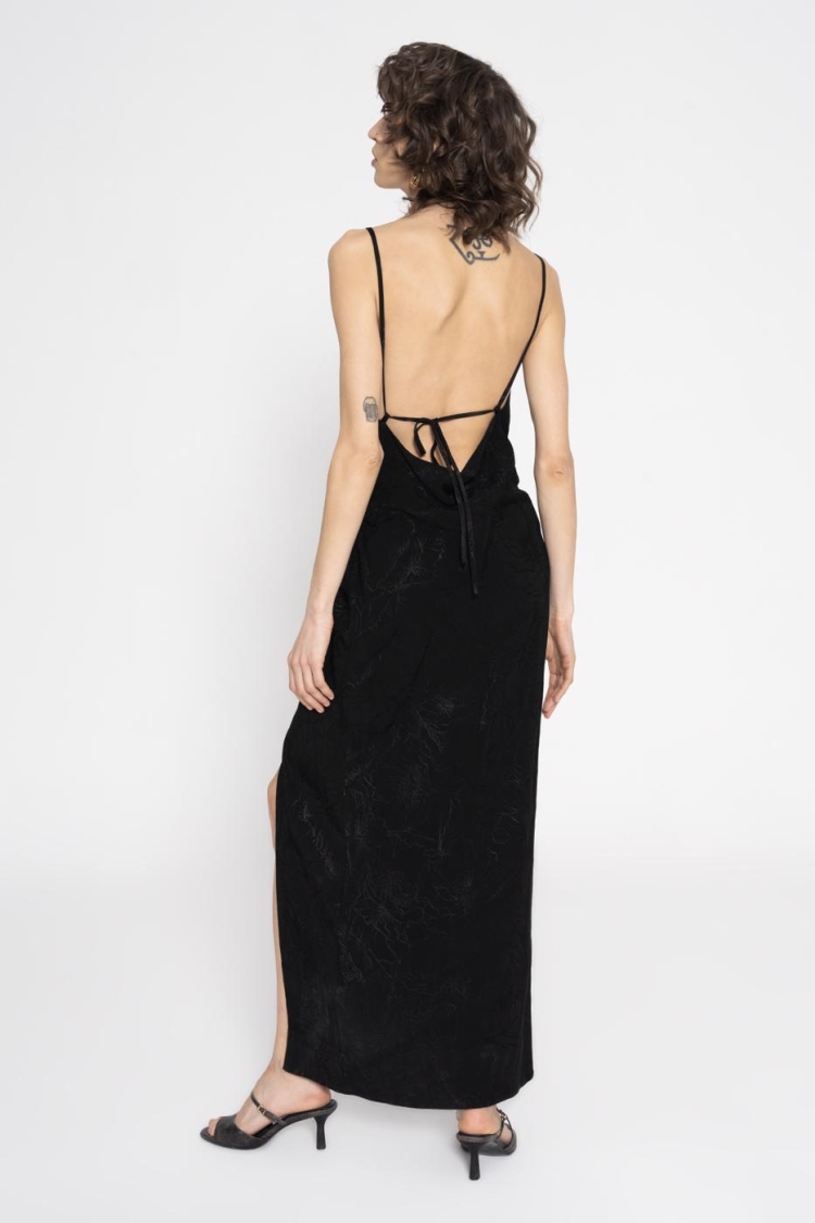 Plunging Neck Satin Midi Dress