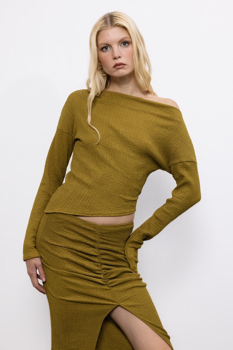 Asymmetric Cut Textured Top With Hem Detail - BSL - Globality Store - Women Clothes Wholesale Turkey