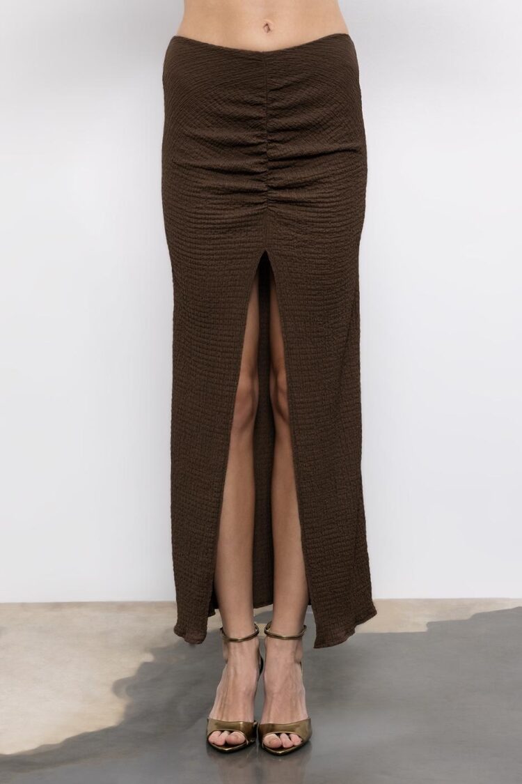 Gathered Textured Midi Skirt