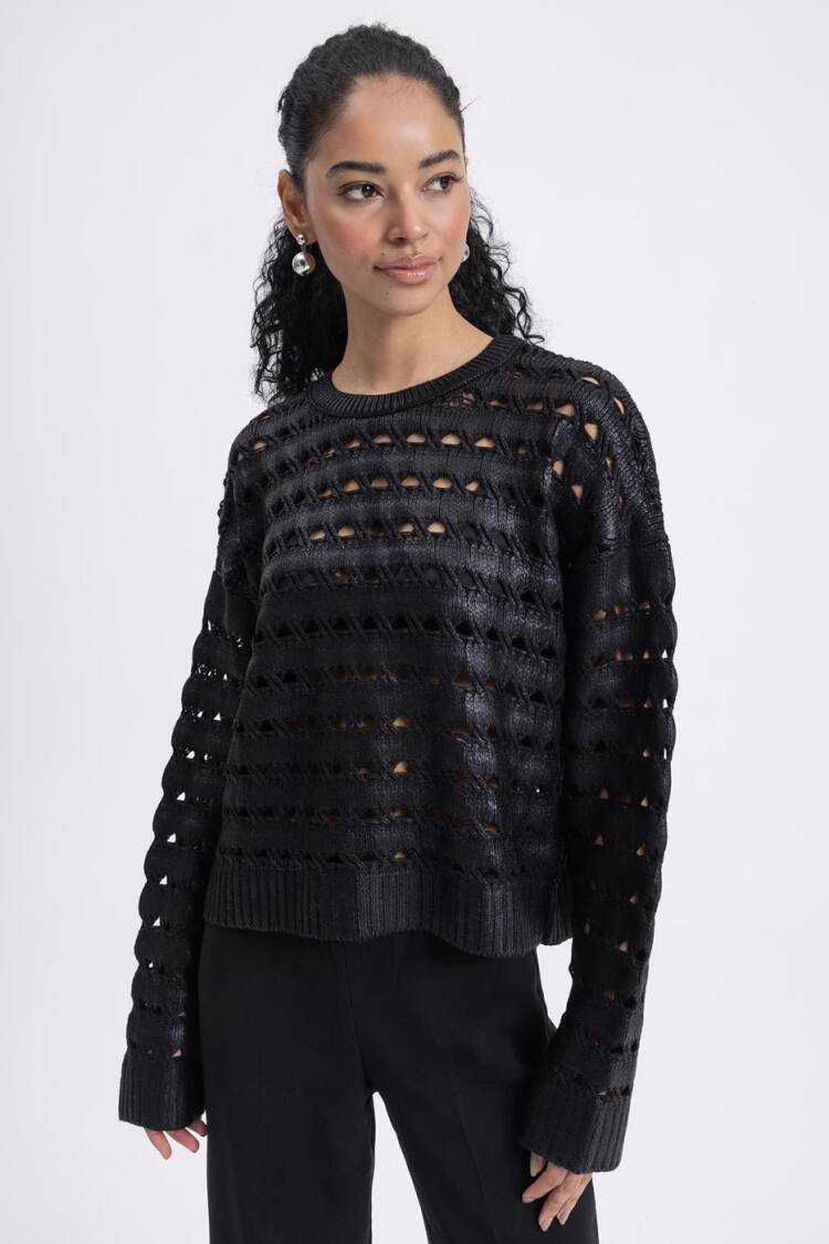 Gilded Openwork Oversize Sweater - BSL - Globality Store - Women Clothes Wholesale Turkey