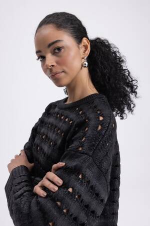 Gilded Openwork Oversize Sweater - BSL - Globality Store - Women Clothes Wholesale Turkey