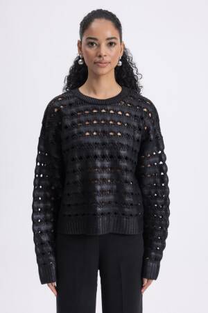 Gilded Openwork Oversize Sweater - BSL - Globality Store - Women Clothes Wholesale Turkey