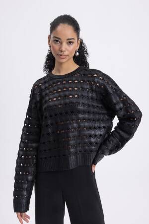 Gilded Openwork Oversize Sweater - BSL - Globality Store - Women Clothes Wholesale Turkey