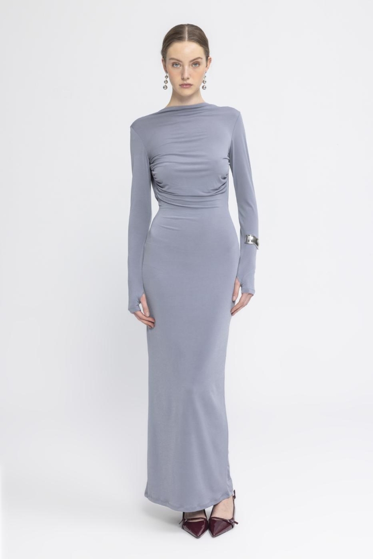 Boat Neck Low Back Maxi Dress
