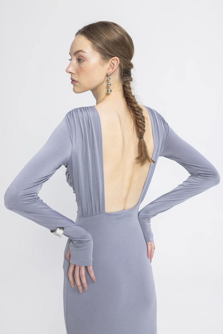 Boat Neck Low Back Maxi Dress