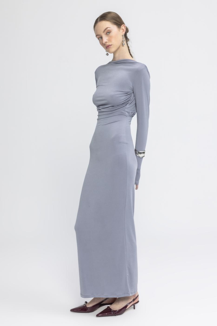 Boat Neck Low Back Maxi Dress