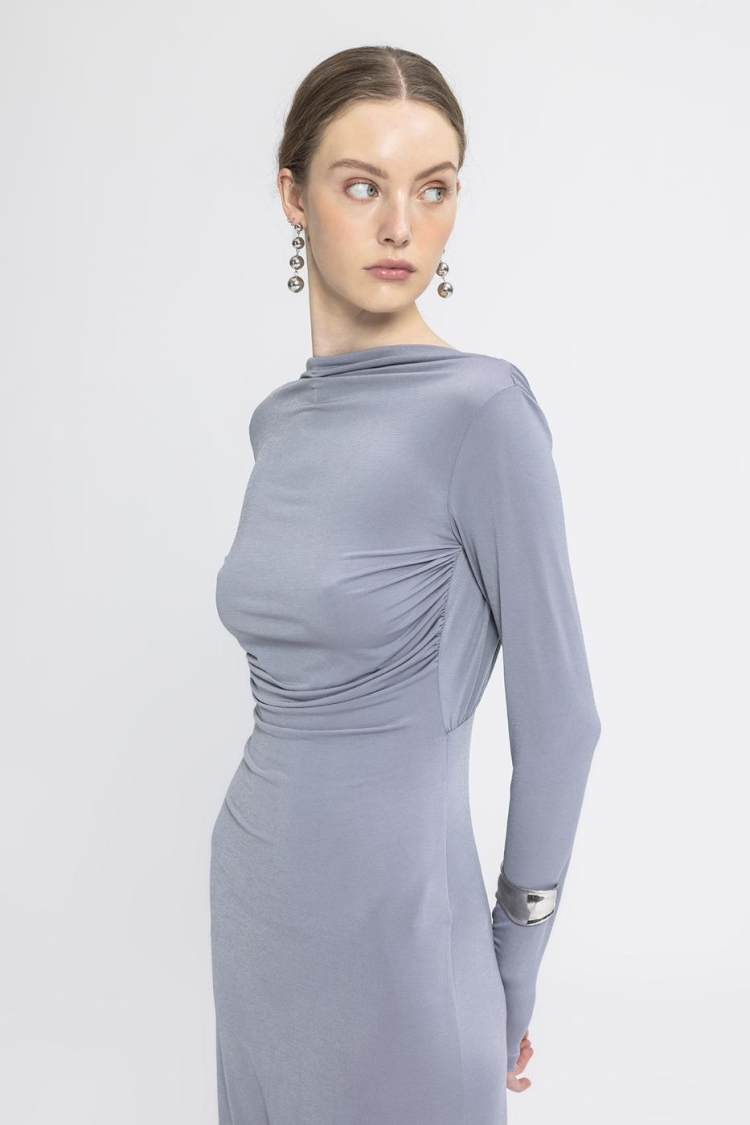 Boat Neck Low Back Maxi Dress