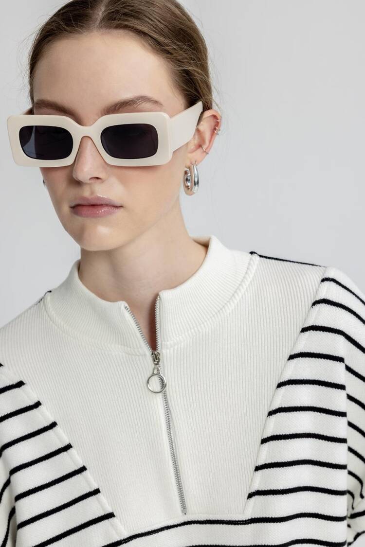 Oversize Half Zipper Striped Knitwear Sweater
