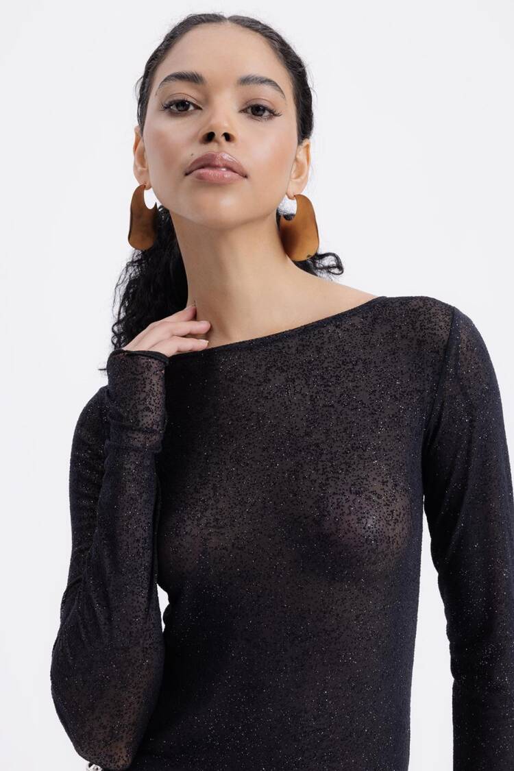 Boat Neck Tulle Top
