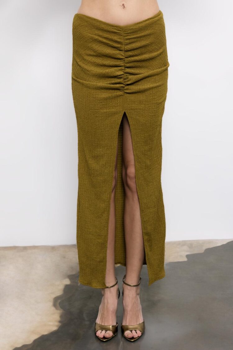 Gathered Textured Midi Skirt