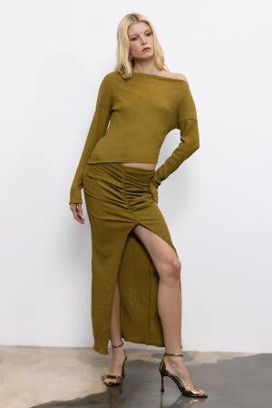 Gathered Textured Midi Skirt - BSL - Globality Store - Women Clothes Wholesale Turkey