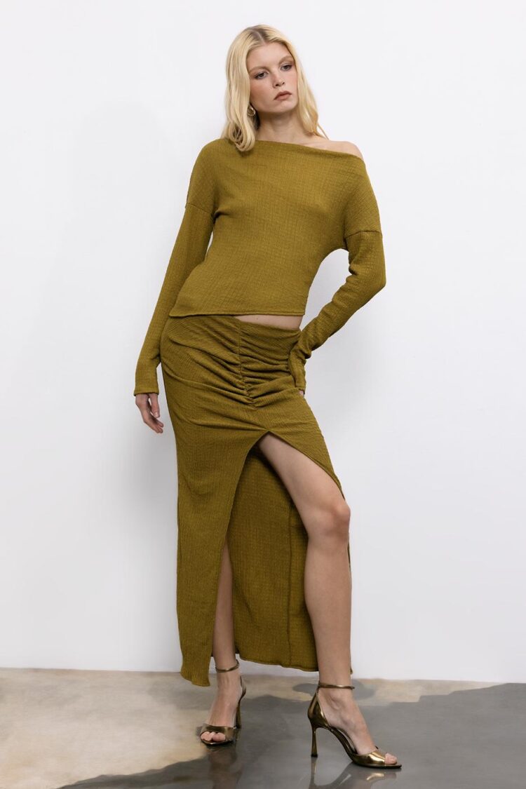Gathered Textured Midi Skirt - BSL - Globality Store - Women Clothes Wholesale Turkey