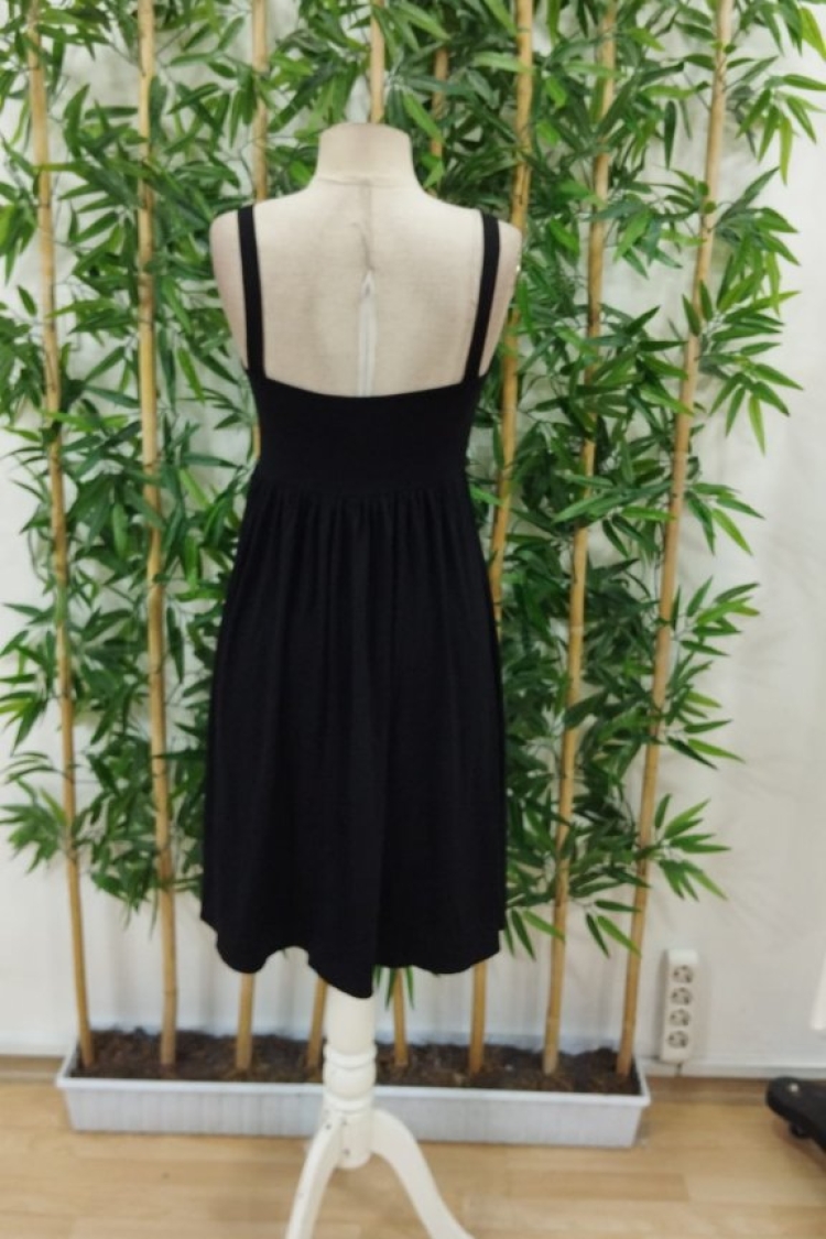 Women's V-Neck Short Viscose Dress With Rope Strap - Black